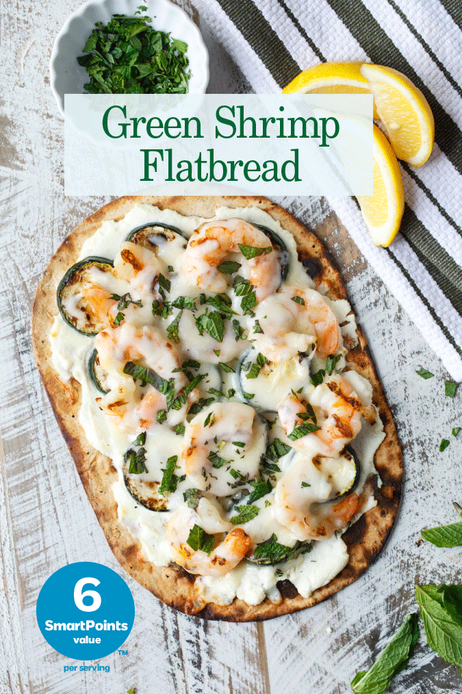 green shrimp flatbread